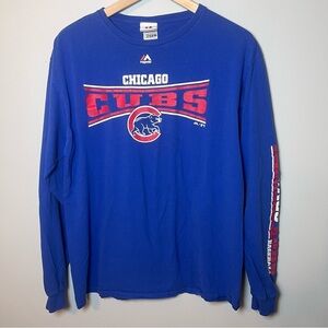 Chicago Cubs Baseball MLB Long Sleeve Shirt Size Large Blue Majestic T-Shirt